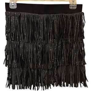 Bear Dance Black‎ Studded Fringe Concert Bling Sexy Glam Mini Skirt Size M